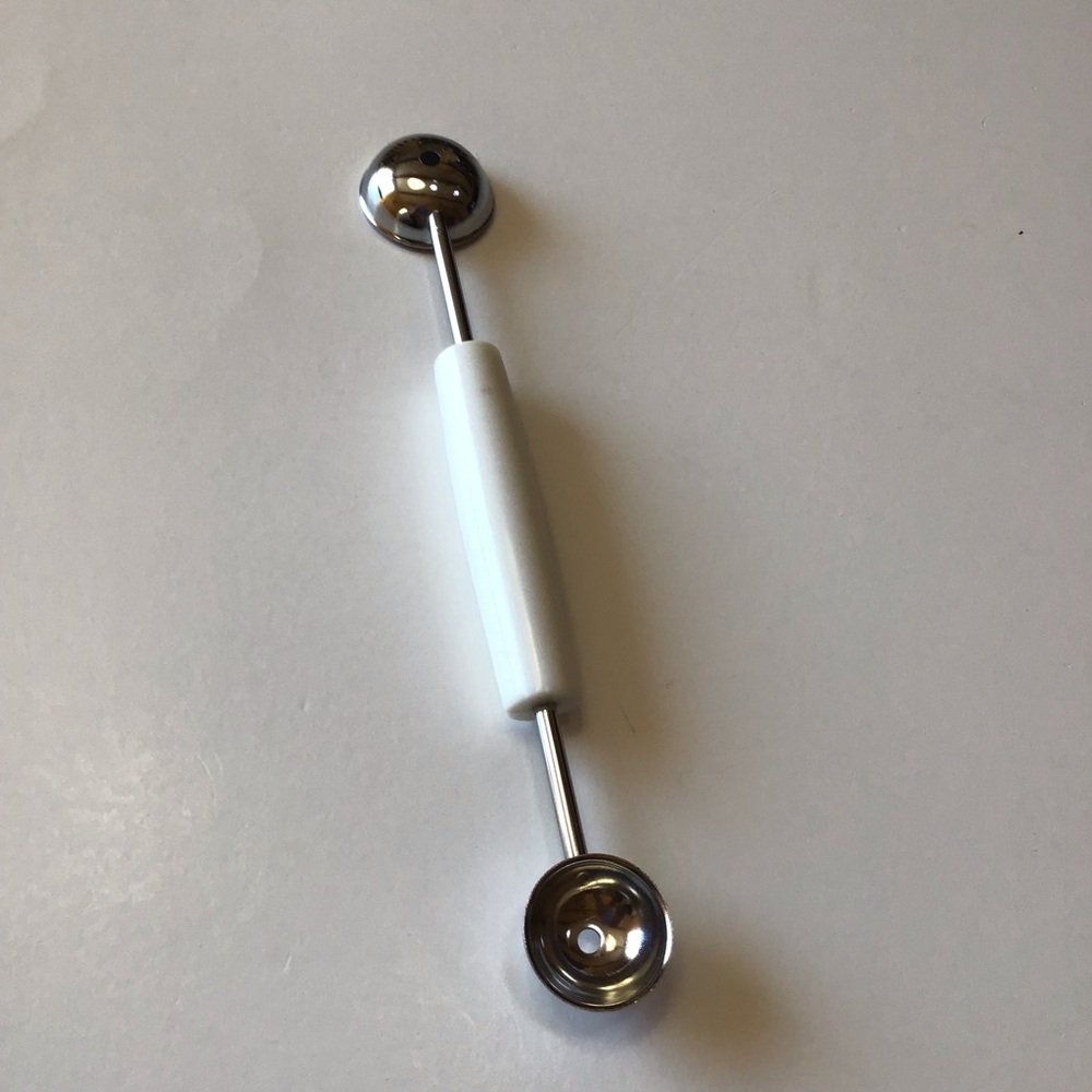Melon Baller Double End Metal Scoop White Plastic Handle Fun Kitchen Utensil